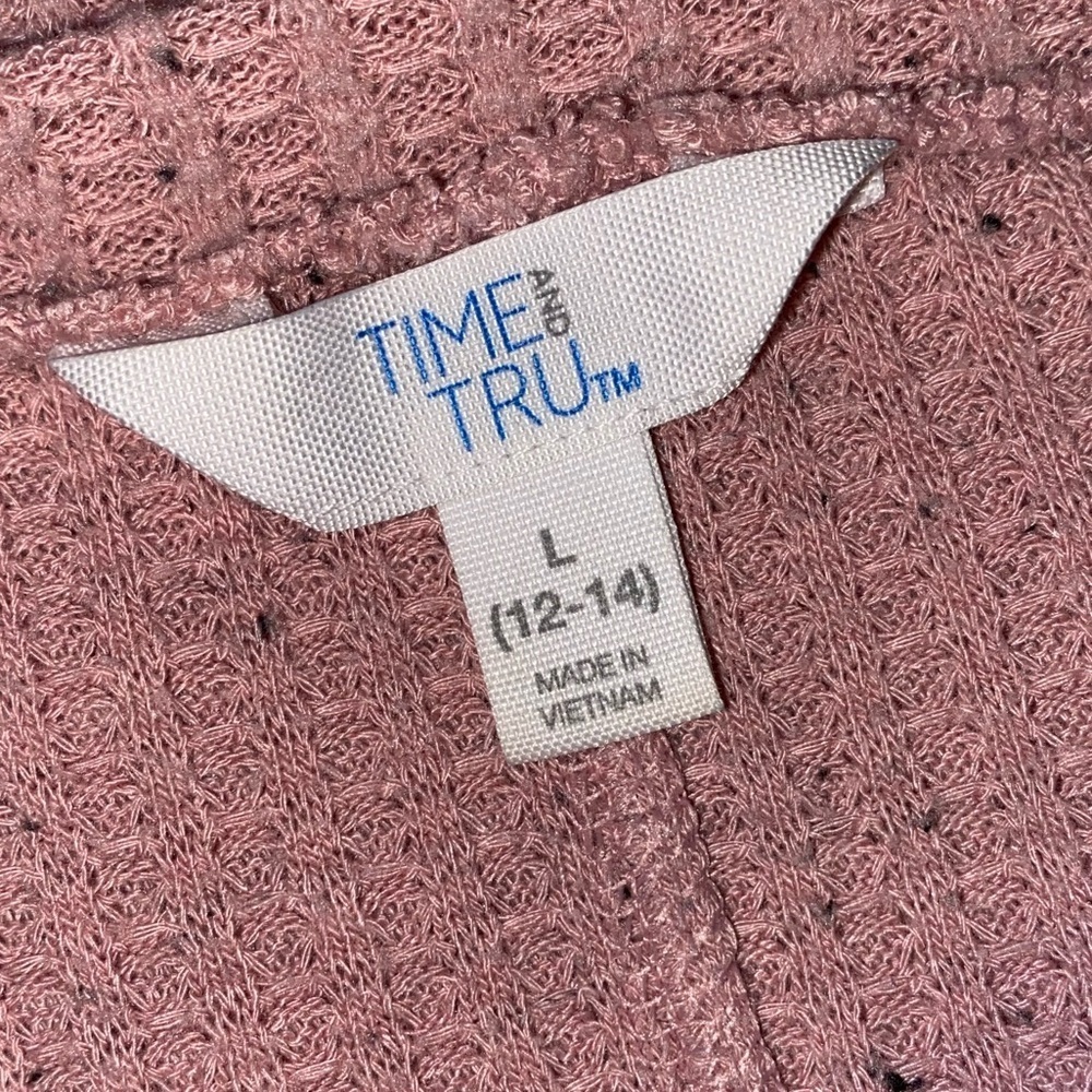 TIME & TRU Oversized Waffle Knit Crewneck Sweater Dusty PNK/Mauve/BLK Size Large - Picture 5 of 6